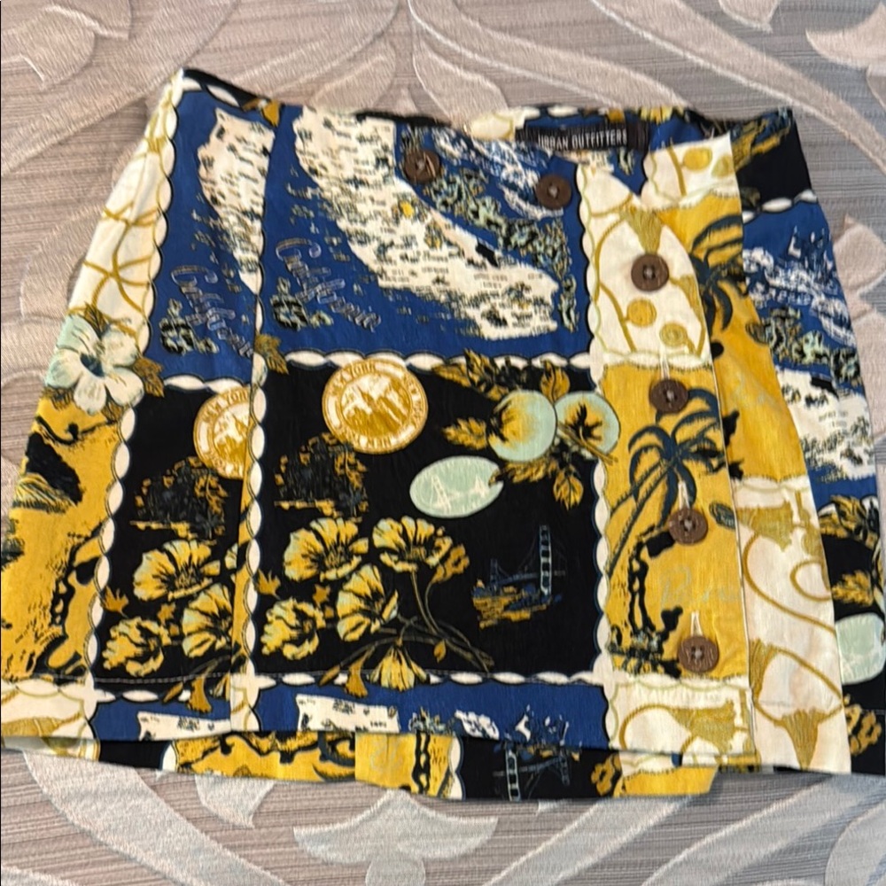 Urban Outfitters Blue and Gold A-line Mini Skirt XS